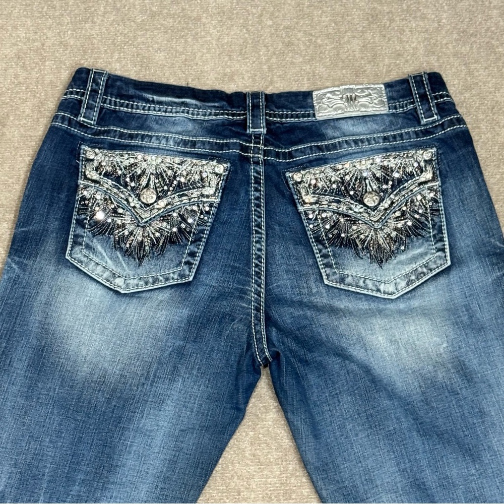 Miss Me Women’s Skinny Jeans 32 Mid-Rise Rhinestones Y2K Bling Rodeo Festival